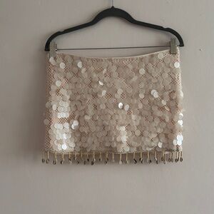 SHEIN Cream Sequin Mini Skirt